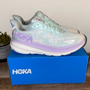 Hoka One One Clifton 9 Athletic Shoes Green Sunlit Ocean/Lilac Mist Size 10.5B